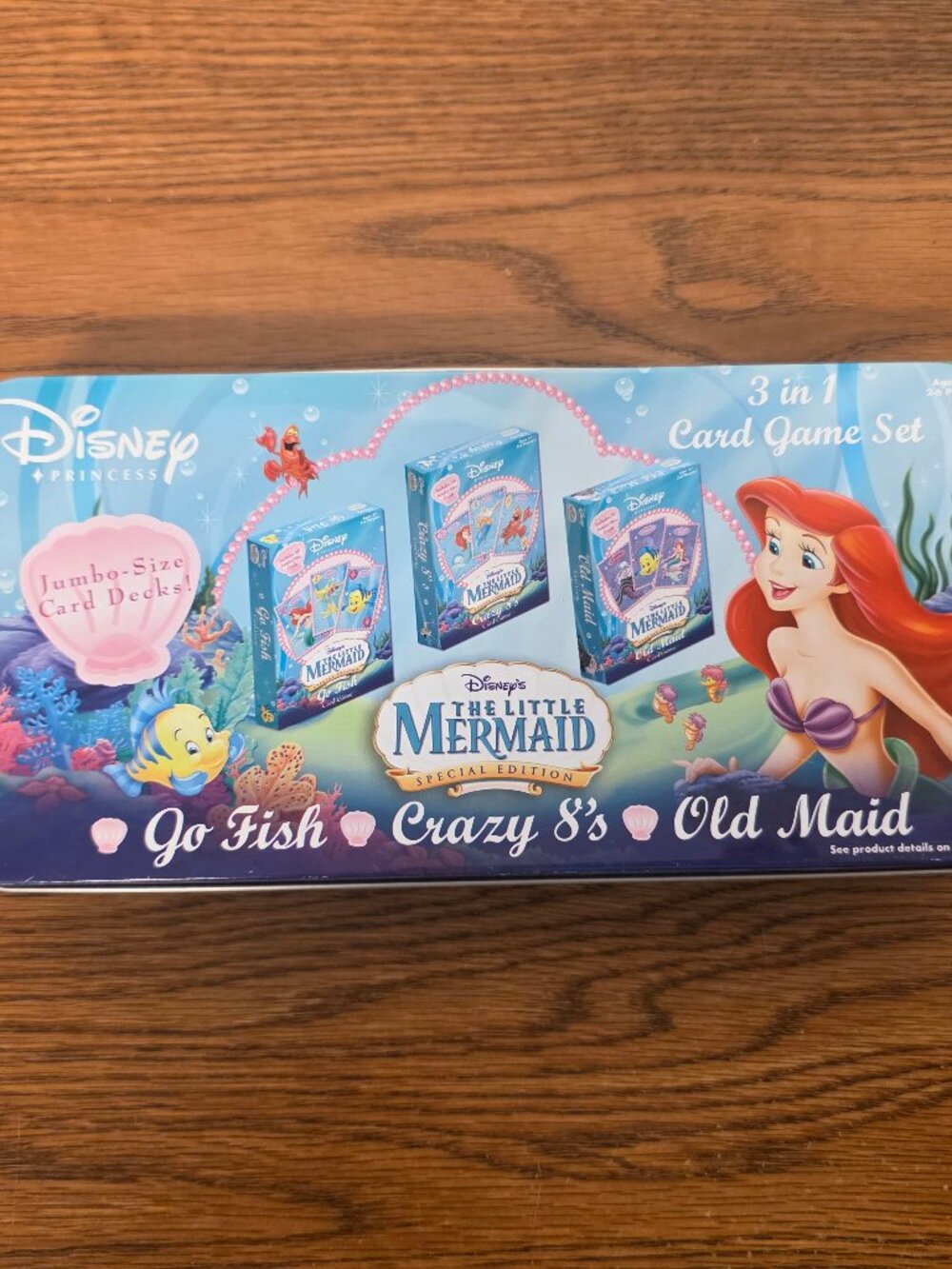 Card Game Disney Princess The Little Mermaid 3-in-1 Go Fish, Crazy 8s, Old Maid